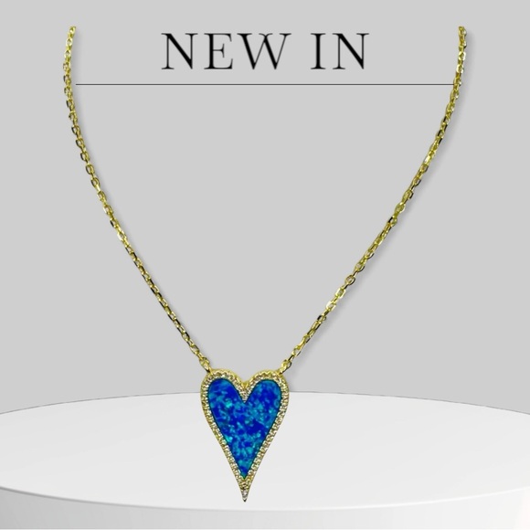 Jewelry - Beautiful Blue Opal Sterling Silver & 14K Gold Heart Necklace